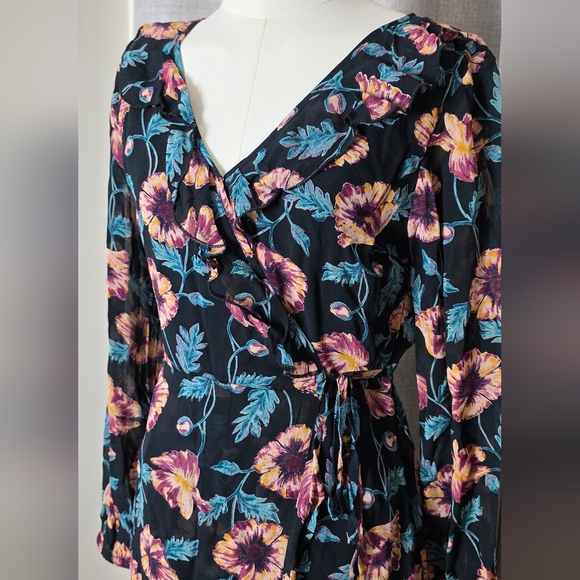 Band of Gypsies Black and Purple Floral Long Sleeve Dress - Picture 4 of 9